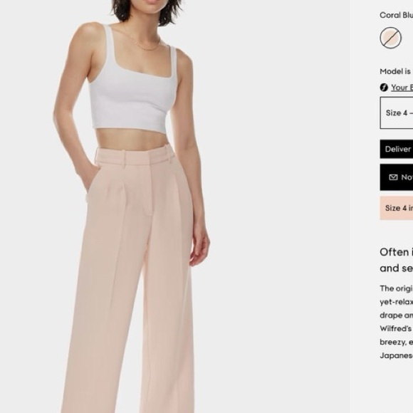 Wilfred Pants - Aritzia Wilfred Effortless crepette pant - blush pink size 4